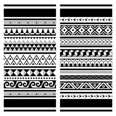 Polynesian Maori tattoo seamless vector pattern, Hawaiian tribal design - two geometric patterns set