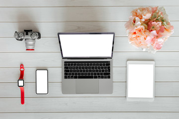 technology devices with responsive web designs on the screens