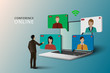 © Chalermpon - Conference meeting online concept. Live meeting on laptop. Video meeting online.Video conference landing. Live conferencing and online meeting workspace vector.