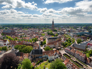 Wall Mural - Panoramic aerial of the city center of Amersfoort, the Netherlands, on a sunny day with white clouds