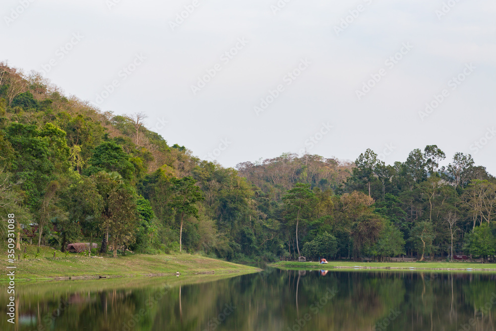 Khao Ruak Reservoir at Namtok Samlan National Park in Saraburi Province Thailand is a reservoir that tourists come to relax or camping during the holiday - obrazy, fototapety, plakaty 
