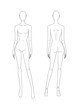 © Avilika - Sketch of the female body. Girl model. Front and back view. Female body template for drawing clothes. You can print and draw directly on the thumbnails. Fashion Illustration.