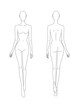 © Avilika - Sketch of the female body. Front and back view. Put your hands in the length of the body, legs in motion. Female body template for drawing clothes. You can print and draw directly on sketches.