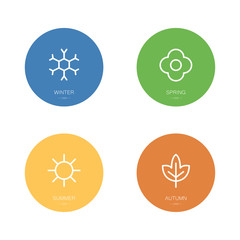 Four seasons icons set. Winter, spring, summer and autumn. Vector illustration
