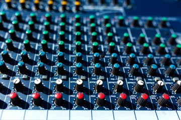 Mixer. Sound equipment for large gatherings, concerts, parties close up