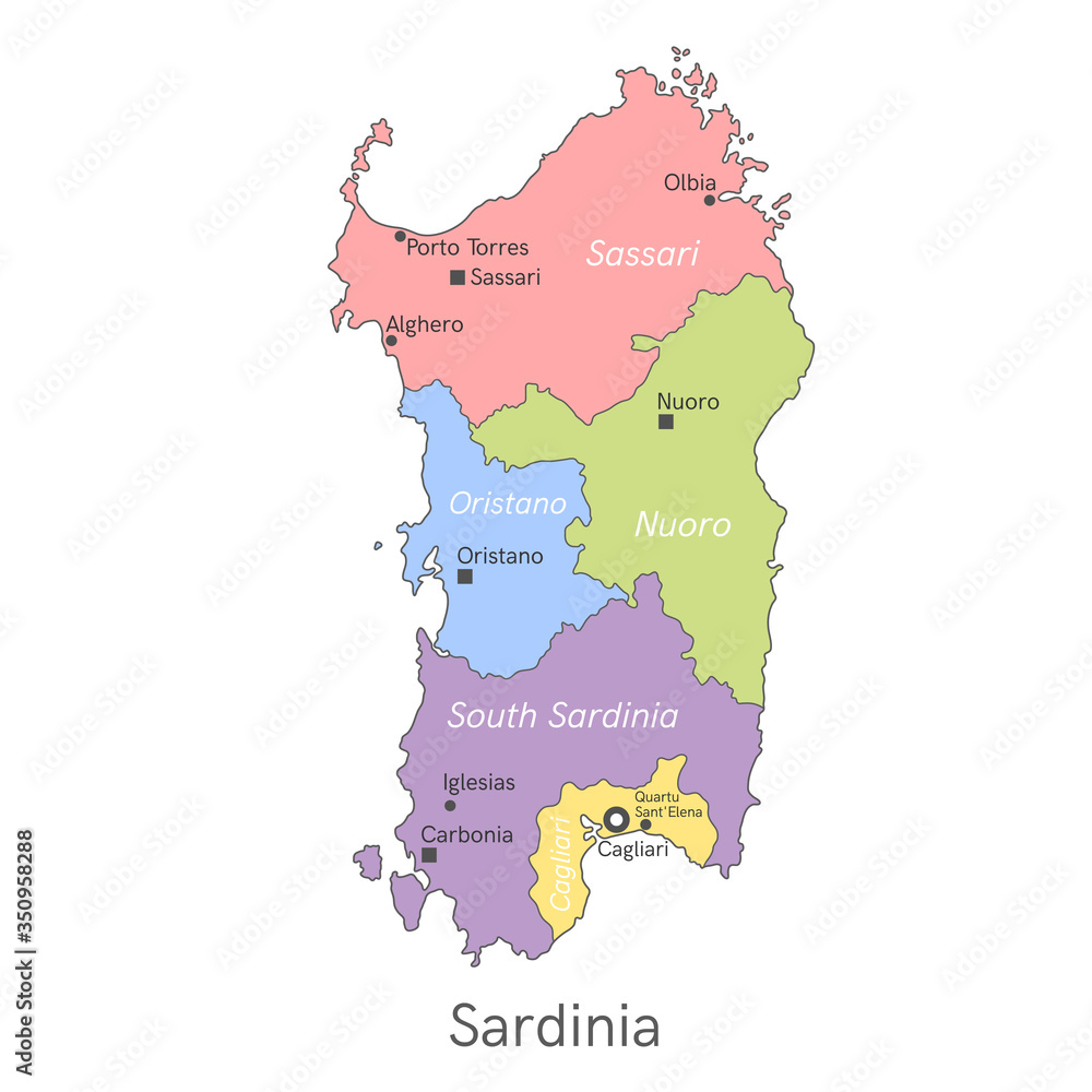 Vector de Stock Vector illustration: administrative map of Sardinia ...