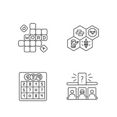 Sticker - Recreational games pixel perfect linear icons set. Family party entertainment activities customizable thin line contour symbols. Isolated vector outline illustrations. Editable stroke