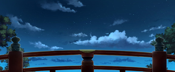 Wall Mural - Japanese red bridge - Night, Anime Background.	