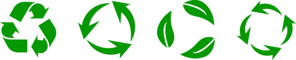 Recycle set panorama. Green recycling and rotation arrow icon pack. Web elements. Vector illustration