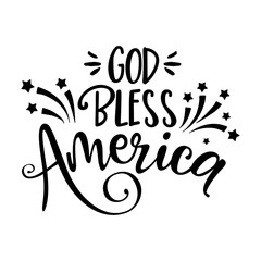 Wall Mural - God bless America - Happy Independence Day July 4 lettering design illustration. Good for advertising, poster, announcement, invitation, party, greeting card, banner, gifts, printing press.