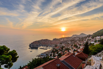 Wall Mural - Sightseeing of Croatia. Beautiful sunset view of Dubrovnik old town, Croatia