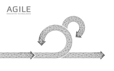 Agile development project lifecycle. Test system strategy concept. Circle arrow symbol low poly flexible planing. Vector illustration