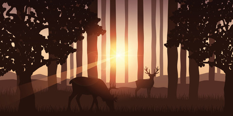 Wall Mural - wildlife elk in green forest nature landscape vector illustration EPS10