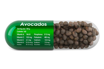 Wall Mural - Avocado, vitamins and minerals composition in avocados. 3D rendering