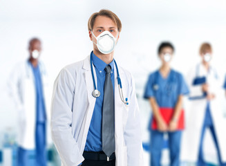 Poster - Group of masked doctors in their hospital