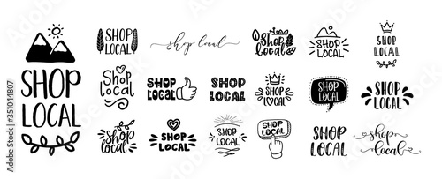 Fotomural SHOP LOCAL set of hand drawn text and doodles badges, logo, icons