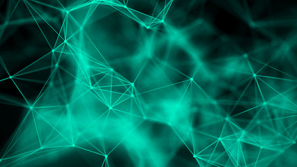 Aufkleber - Network connection structure.Low poly shape with connecting green dots and lines on dark background.3d rendering Big data visualization.