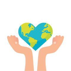 Canvas Print - hands lifting world planet earth with heart shape