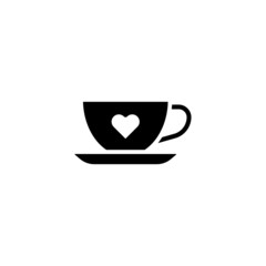 Wall Mural - Hot coffee cup with hearts vector icon in black solid flat design icon isolated on white background