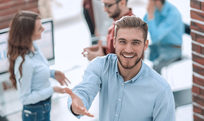 Poster - happy young business man portrait in bright modern office indoor