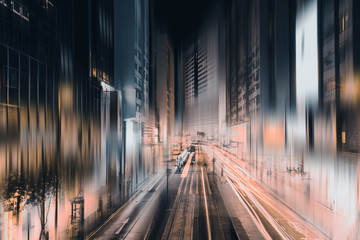 Wall Mural - Busy traffic and urban landscape at night in Hong Kong