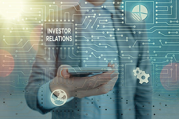 Wall Mural - Conceptual hand writing showing Investor Relations. Concept meaning management responsibility that integrates finance