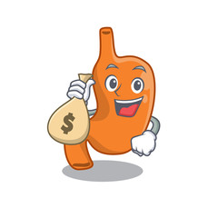 Canvas Print - Crazy rich stomach mascot design having money bags