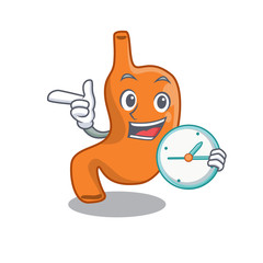 Poster - mascot design style of stomach standing with holding a clock