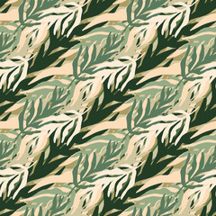 Green tropical leaf wallpaper. Abstract jungle plants silhouette leaves seamless pattern. Hawaiian desig