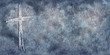 © kathleenmadeline - textural, dimensional cross illustration in blues and grays with copy space, worship slide background, wallpaper