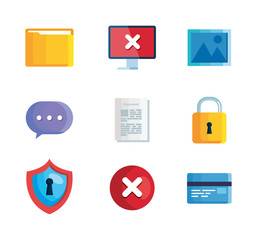 Sticker - set of icons insecurity and technology error vector illustration design