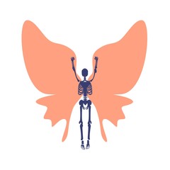 Wall Mural - Human skeleton posing with wings of butterfly