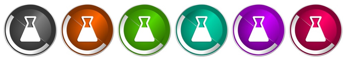 Aufkleber - Laboratory icon set, silver metallic chrome border vector web buttons in 6 colors options for webdesign
