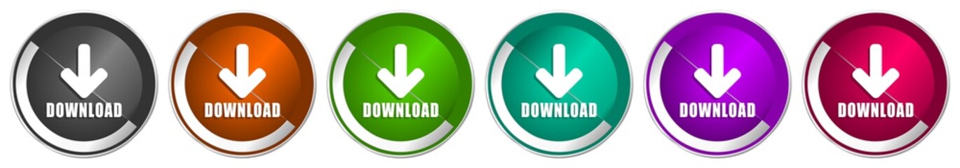 Leinwandbilder - Download icon set, silver metallic chrome border vector web buttons in 6 colors options for webdesign
