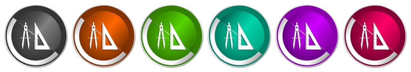 Fototapete - Learning icon set, education silver metallic chrome border vector web buttons in 6 colors options for webdesign