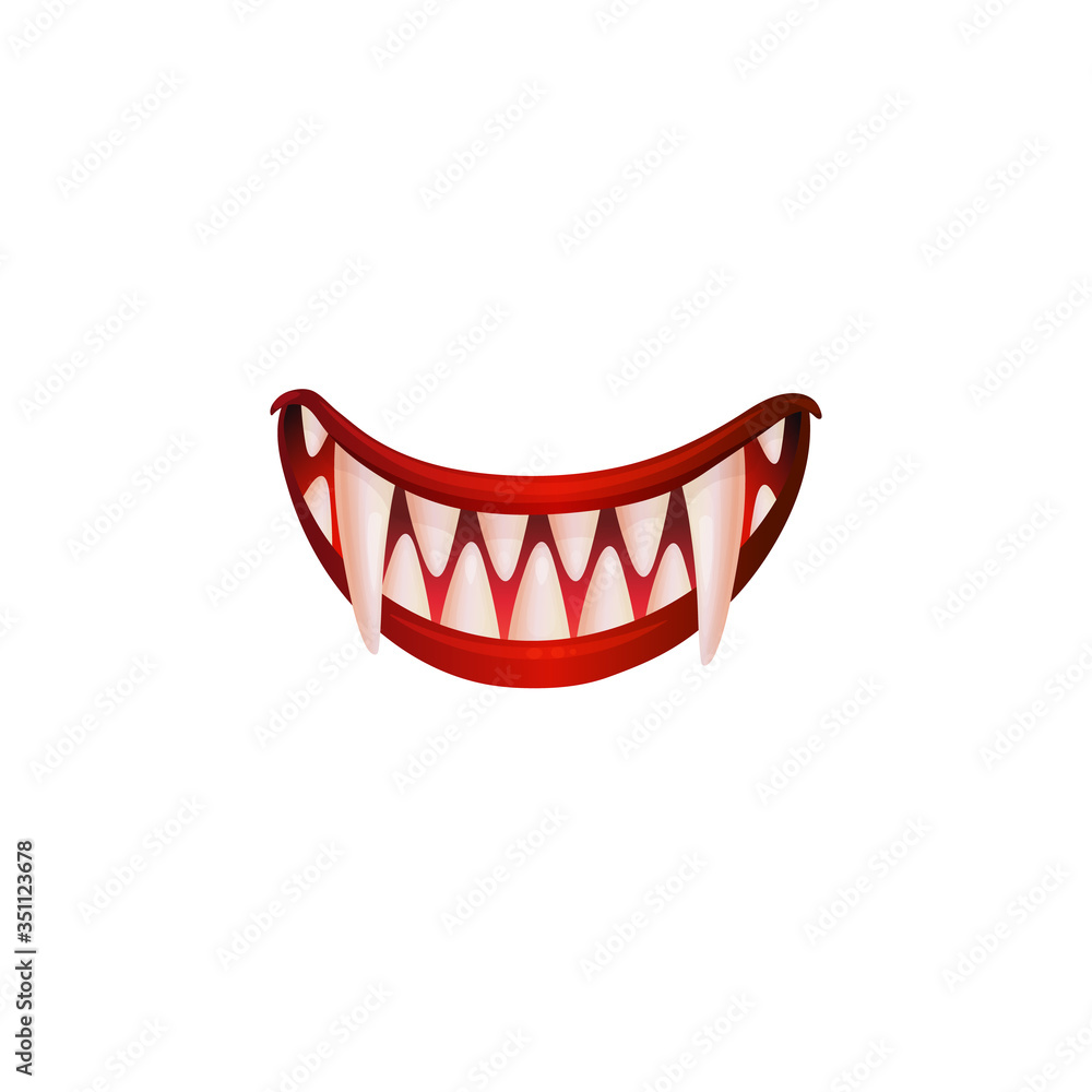 Vampire monster smile or devil mouth, realistic vector