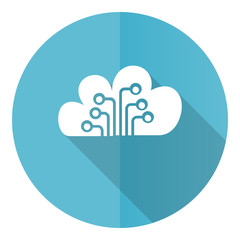 Leinwandbilder - Cloud computing blue round flat design vector icon isolated on white background, technology, circuit, data illustration in eps 10