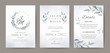 Blue wreath leave watercolor wedding invitation template with gold leave.