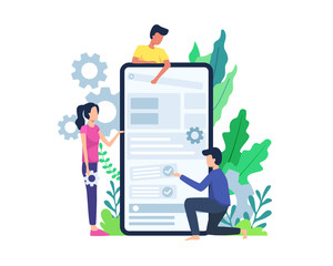 Vector illustration People build mobile application