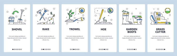 Gardening website and mobile app onboarding screens vector template
