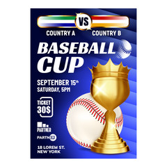 Sticker - Baseball Champion World Series Cup Banner Vector. Baseball Ball And Golden Award Trophy For Winner Team Championship. Promotion Flyer On Exciting Spectacle For Spectators Concept Layout Illustration