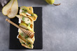 brie camembert cheese with pear and honey