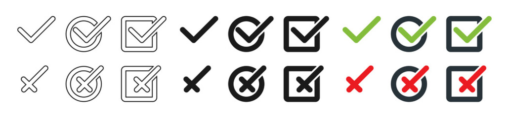 Wall Mural - check mark with cross collection, isolated. check mark with cross vector icons in different design. 