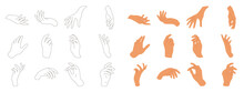 Various Gestures Of Human Hands Isolated On A White Background. Hand Hold, Hand Open And Use Gel Bottle Or Alcohol Gel Bottle, Vector Design Elements For Infographic, Ads, Interactive And Website.