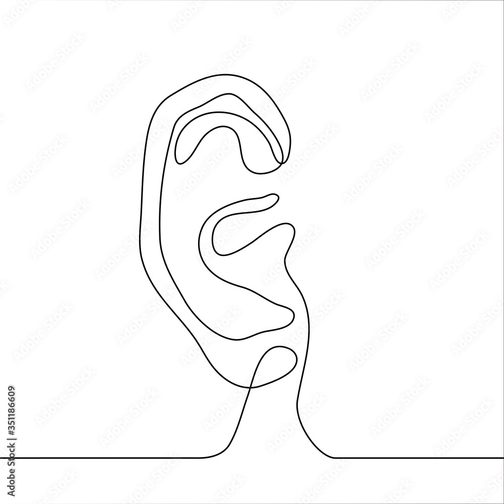 Silhouette drawing Outer human ear. One continuous line drawing of the  right ear. Can be used for animation. Stock Vector | Adobe Stock, image size:1000x1000