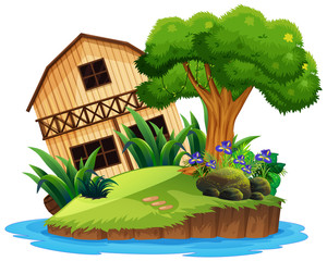 Wall Mural - Isolated wooden house on island