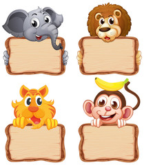 Wall Mural - Board template with cute animals on white background