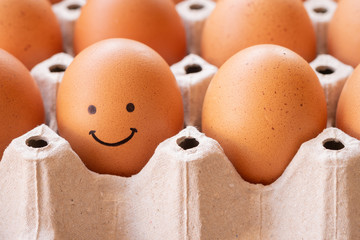 The chicken eggs in the panel smiled in a good mood, the concept is happy to eat.