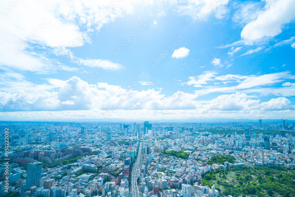 東京風景　2019年　初夏　渋谷を中心としたワイドな町並みを望む - obrazy, fototapety, plakaty 
