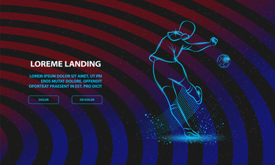 Wall Mural - Soccer player kicks the ball. Back view. Vector Sport Background for Landing Page Template.